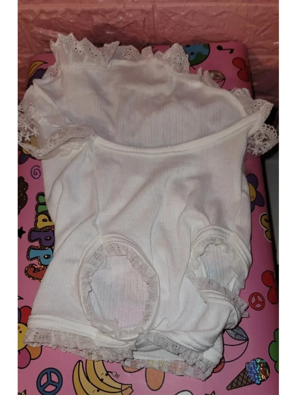 BESTIE RHINESTONE PET SHIRT LACE RUFFLE DOG DRESS WHITE PEARL EMBELLISHED XL